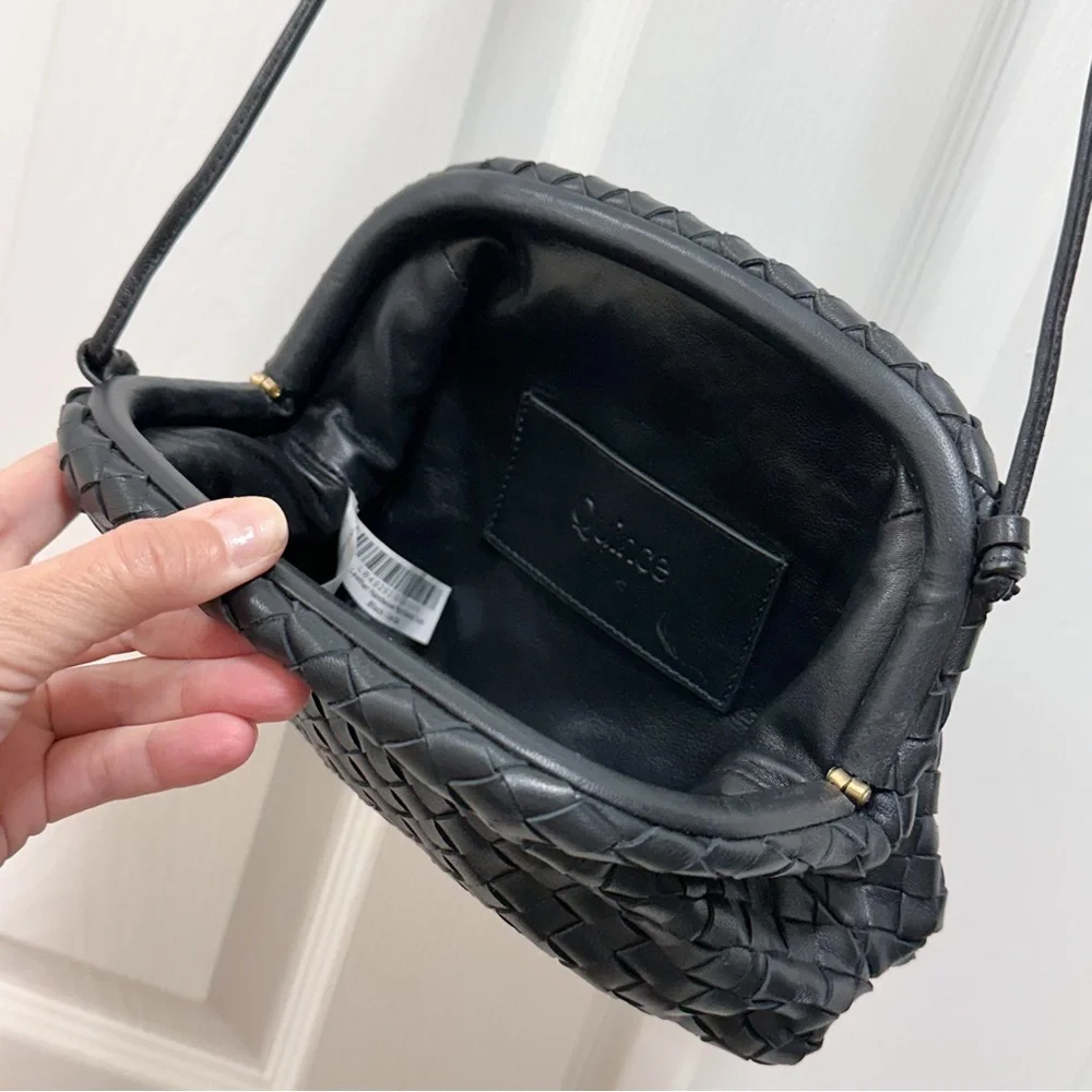 Quince Italian Leather Handwoven Pouch Crossbody Clutch | One Size | Black 👜✨ - Picture 5 of 14